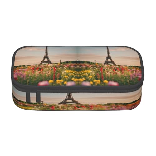 NBRIEU Schönes Federmäppchen mit Eiffelturm-Motiv, großes Fassungsvermögen, mehrere Fächer, Schreibwaren-Box, Schwarz, One Size, Drucken von NBRIEU