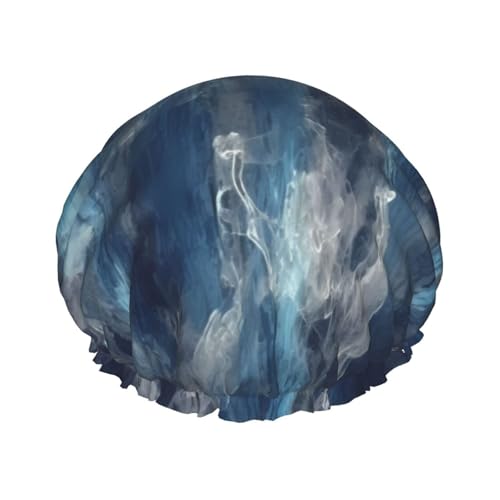 Abstrakte blaue Duschhaube für Damen und Herren, verstellbare wiederverwendbare Duschhaube, doppellagig, wasserdicht, Badekappen, EVA-Futter, elastisches Band, Haarkappe für alle Haarlängen von NBSKSDLK