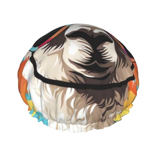 Alpaka mit Sonnenbrille, Duschhaube für Damen und Herren, verstellbare wiederverwendbare Duschhaube, doppellagig, wasserdicht, EVA-Futter, elastisches Band, Haarkappe für alle Haarlängen von NBSKSDLK