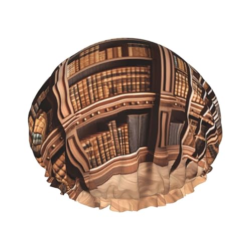 Bibliothek Bücherregal Duschhaube für Damen und Herren, verstellbare wiederverwendbare Duschhaube, doppellagig, wasserdicht, Badekappen, EVA-Futter, elastisches Band, Haarkappe für alle Haarlängen von NBSKSDLK