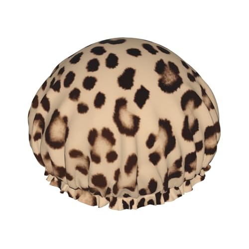 Braunes Leoparden-Duschhaube für Damen und Herren, verstellbare wiederverwendbare Duschhaube, doppellagig, wasserdicht, Badekappen, EVA-Futter, elastisches Band, Haarkappe für alle Haarlängen Braunes Leoparden-Duschhaube für Damen und Herren, verstellbare wiederverwendbare Duschhaube, doppellagig, wasserdicht, Badekappen, EVA-Futter, elastisches Band, Haarkappe für alle Haarlängen von NBSKSDLK