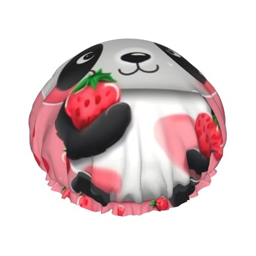 Cartoon-Erdbeer-Panda-Duschhaube für Damen und Herren, verstellbare wiederverwendbare Duschhaube, doppellagig, wasserdichte Badekappen, EVA-Futter, elastisches Band, Haarkappe für alle Haarlängen Cartoon-Erdbeer-Panda-Duschhaube für Damen und Herren, verstellbare wiederverwendbare Duschhaube, doppellagig, wasserdichte Badekappen, EVA-Futter, elastisches Band, Haarkappe für alle Haarlängen von NBSKSDLK