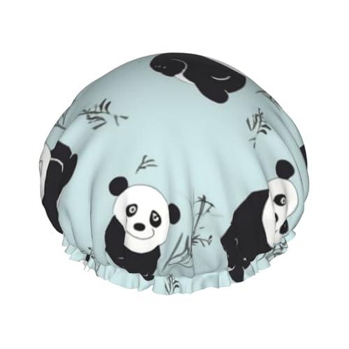 Cartoon-Pandabär-Duschhaube für Damen und Herren, verstellbare wiederverwendbare Duschhaube, doppellagig, wasserdichte Badekappen, EVA-Futter, elastisches Band, Haarkappe für alle Haarlängen Cartoon-Pandabär-Duschhaube für Damen und Herren, verstellbare wiederverwendbare Duschhaube, doppellagig, wasserdichte Badekappen, EVA-Futter, elastisches Band, Haarkappe für alle Haarlängen von NBSKSDLK