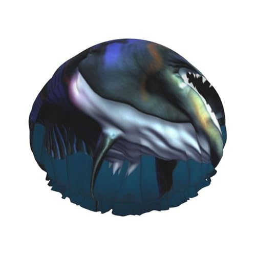 Coole Fisch-Duschhaube für Damen und Herren, verstellbare wiederverwendbare Duschhaube, doppellagig, wasserdichte Badekappen, EVA-Futter, elastisches Band, Haarkappe für alle Haarlängen von NBSKSDLK