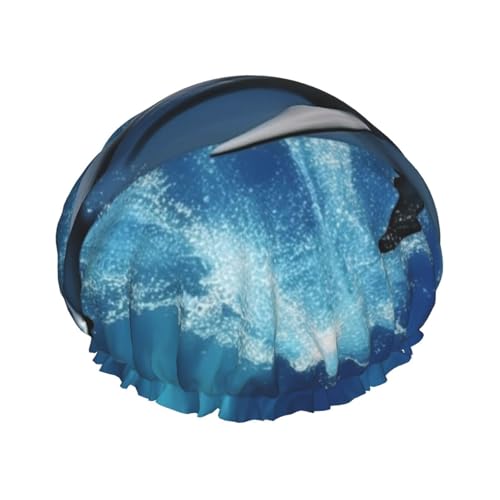Delfine Duschhaube für Damen und Herren, verstellbare wiederverwendbare Duschhaube, doppellagig, wasserdicht, Badekappen, EVA-Futter, elastisches Band, Haarkappe für alle Haarlängen Delfine Duschhaube für Damen und Herren, verstellbare wiederverwendbare Duschhaube, doppellagig, wasserdicht, Badekappen, EVA-Futter, elastisches Band, Haarkappe für alle Haarlängen von NBSKSDLK