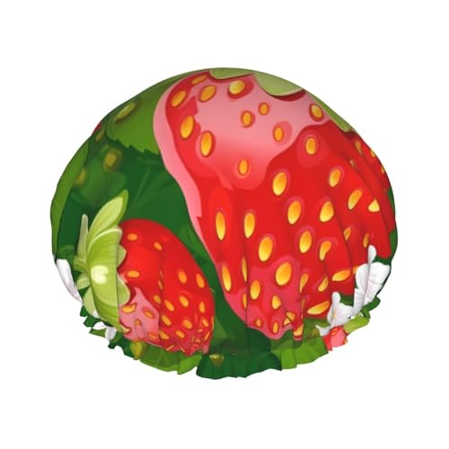 Erdbeere und Blume Duschhaube für Damen und Herren, verstellbare wiederverwendbare Duschhaube, doppellagig, wasserdichte Badekappen, EVA-Futter, elastisches Band, Haarkappe für alle Haarlängen Erdbeere und Blume Duschhaube für Damen und Herren, verstellbare wiederverwendbare Duschhaube, doppellagig, wasserdichte Badekappen, EVA-Futter, elastisches Band, Haarkappe für alle Haarlängen von NBSKSDLK