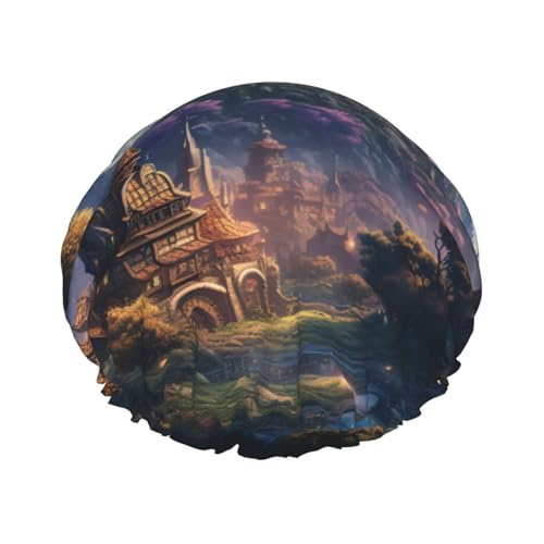 Fantasy Town Duschhaube für Damen und Herren, verstellbare wiederverwendbare Duschhaube, doppellagig, wasserdicht, Badekappen, EVA-Futter, elastisches Band, Haarkappe für alle Haarlängen Fantasy Town Duschhaube für Damen und Herren, verstellbare wiederverwendbare Duschhaube, doppellagig, wasserdicht, Badekappen, EVA-Futter, elastisches Band, Haarkappe für alle Haarlängen von NBSKSDLK