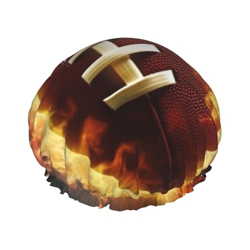 Flaming American Football Duschhaube für Damen und Herren, verstellbare wiederverwendbare Duschhaube, doppellagig, wasserdichte Badekappen, EVA-Futter, elastisches Band, Haarkappe für alle Haarlängen Flaming American Football Duschhaube für Damen und Herren, verstellbare wiederverwendbare Duschhaube, doppellagig, wasserdichte Badekappen, EVA-Futter, elastisches Band, Haarkappe für alle Haarlängen von NBSKSDLK