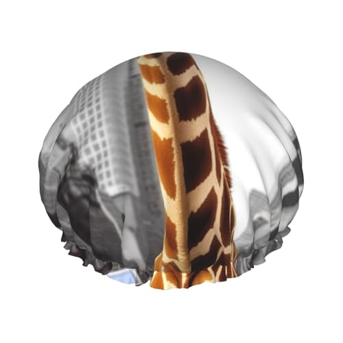 Giraffe in New York Duschhaube für Damen und Herren, verstellbare wiederverwendbare Duschhaube, doppellagig, wasserdichte Badekappen, EVA-Futter, elastisches Band, Haarkappe für alle Haarlängen von NBSKSDLK