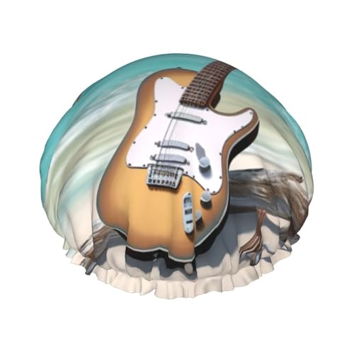 Gitarre am Strand Duschhaube für Damen und Herren, verstellbare wiederverwendbare Duschhaube, doppellagig, wasserdichte Badekappen, EVA-Futter, elastisches Band, Haarkappe für alle Haarlängen Gitarre am Strand Duschhaube für Damen und Herren, verstellbare wiederverwendbare Duschhaube, doppellagig, wasserdichte Badekappen, EVA-Futter, elastisches Band, Haarkappe für alle Haarlängen von NBSKSDLK
