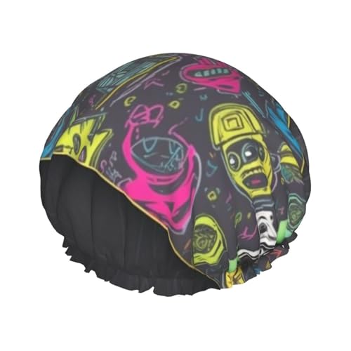 Graffiti Skateboard-Duschhaube für Damen und Herren, verstellbare wiederverwendbare Duschhaube, doppellagig, wasserdichte Badekappen, EVA-Futter, elastisches Band, Haarkappe für alle Haarlängen Graffiti Skateboard-Duschhaube für Damen und Herren, verstellbare wiederverwendbare Duschhaube, doppellagig, wasserdichte Badekappen, EVA-Futter, elastisches Band, Haarkappe für alle Haarlängen von NBSKSDLK