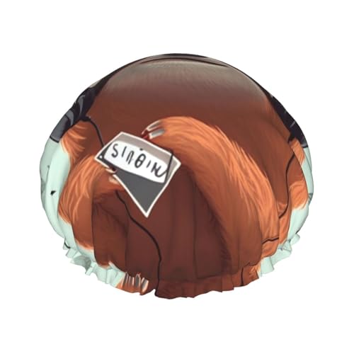 Lustige süße Tier-Faultier-Musik-Duschhaube für Damen und Herren, verstellbare wiederverwendbare Duschhaube, doppellagig, wasserdichte Badekappen, EVA-Futter, elastisches Band, Haarkappe für alle von NBSKSDLK
