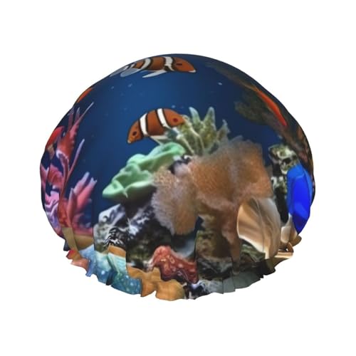 Marine Life Duschhaube für Damen und Herren, verstellbare wiederverwendbare Duschhaube, doppellagig, wasserdicht, Badekappen, EVA-Futter, elastisches Band, Haarkappe für alle Haarlängen von NBSKSDLK
