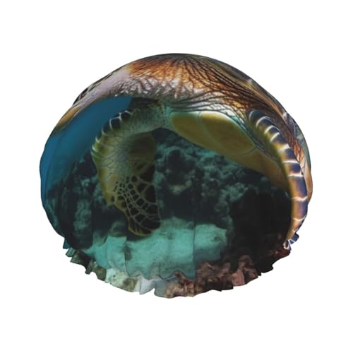 Meeresschildkröte Duschhaube für Damen und Herren, verstellbare wiederverwendbare Duschhaube, doppellagig, wasserdichte Badekappen, EVA-Futter, elastisches Band, Haarkappe für alle Haarlängen von NBSKSDLK