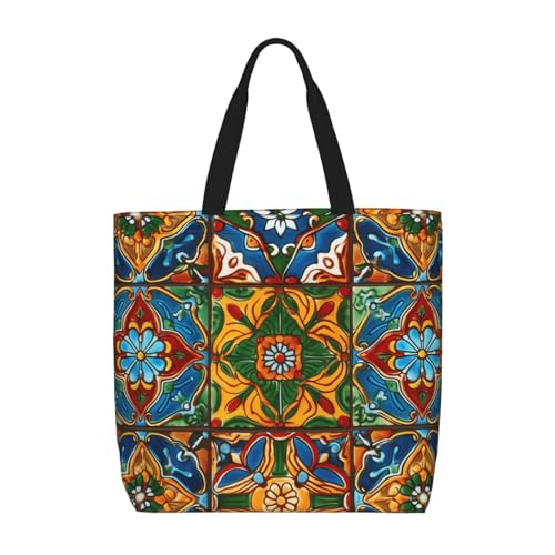 NBSKSDLK Mexikanische Keramikfliesen-Tragetasche für Reisen, große Schultertasche mit Reißverschluss, Geschenke für Frauen, lässige Tragetasche, wasserdichte Strandtasche, leichte Arbeit, Laptoptasche NBSKSDLK Mexikanische Keramikfliesen-Tragetasche für Reisen, große Schultertasche mit Reißverschluss, Geschenke für Frauen, lässige Tragetasche, wasserdichte Strandtasche, leichte Arbeit, Laptoptasche von NBSKSDLK