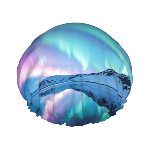 Northern Lights Duschhaube für Damen und Herren, verstellbare wiederverwendbare Duschhaube, doppellagig, wasserdicht, Badekappen, EVA-Futter, elastisches Band, Haarkappe für alle Haarlängen von NBSKSDLK