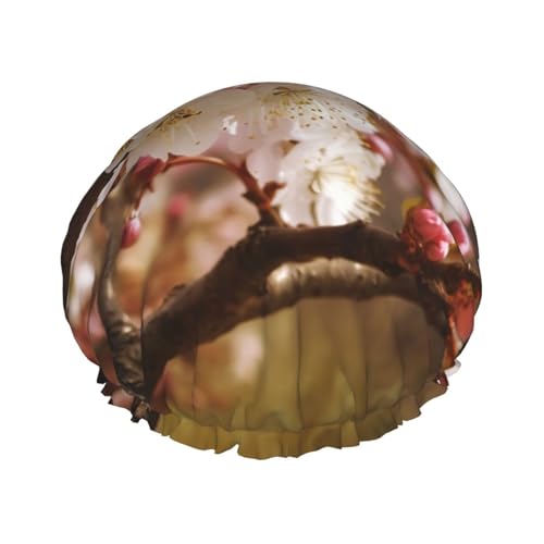 Pflaumenbaumblüte Duschhaube für Damen und Herren, verstellbare wiederverwendbare Duschhaube, doppellagig, wasserdichte Badekappen, EVA-Futter, elastisches Band, Haarkappe für alle Haarlängen Pflaumenbaumblüte Duschhaube für Damen und Herren, verstellbare wiederverwendbare Duschhaube, doppellagig, wasserdichte Badekappen, EVA-Futter, elastisches Band, Haarkappe für alle Haarlängen von NBSKSDLK
