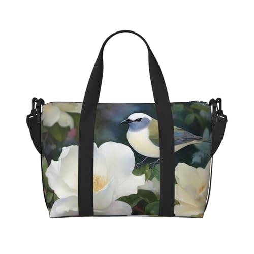Reisetasche für Damen, große Schultertasche, Wochenendtasche, Sporttasche für Herren, Handgepäcktasche, Gardenie, Blumen, Vögel, Gepäcktasche für Reiseutensilien Reisetasche für Damen, große Schultertasche, Wochenendtasche, Sporttasche für Herren, Handgepäcktasche, Gardenie, Blumen, Vögel, Gepäcktasche für Reiseutensilien von NBSKSDLK