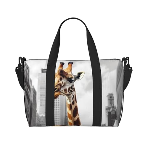 Reisetasche für Damen, große Schultertasche, Wochenendtasche, Sporttasche für Herren, Handgepäcktasche, Giraffe in New York, Gepäcktasche für Reiseutensilien Reisetasche für Damen, große Schultertasche, Wochenendtasche, Sporttasche für Herren, Handgepäcktasche, Giraffe in New York, Gepäcktasche für Reiseutensilien von NBSKSDLK