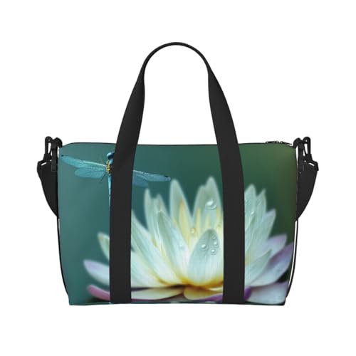 Reisetasche für Damen, große Schultertasche, Wochenendtasche, Sporttasche für Herren, Handgepäcktasche, Libelle mit Seerose, Gepäcktasche für Reiseutensilien Reisetasche für Damen, große Schultertasche, Wochenendtasche, Sporttasche für Herren, Handgepäcktasche, Libelle mit Seerose, Gepäcktasche für Reiseutensilien von NBSKSDLK