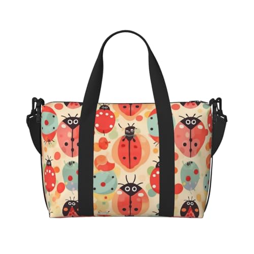 Reisetasche für Damen, große Schultertasche, Wochenendtasche, Sporttasche für Herren, Handgepäcktasche, Marienkäfer-Cartoon-Muster, Gepäcktasche für Reiseutensilien Reisetasche für Damen, große Schultertasche, Wochenendtasche, Sporttasche für Herren, Handgepäcktasche, Marienkäfer-Cartoon-Muster, Gepäcktasche für Reiseutensilien von NBSKSDLK