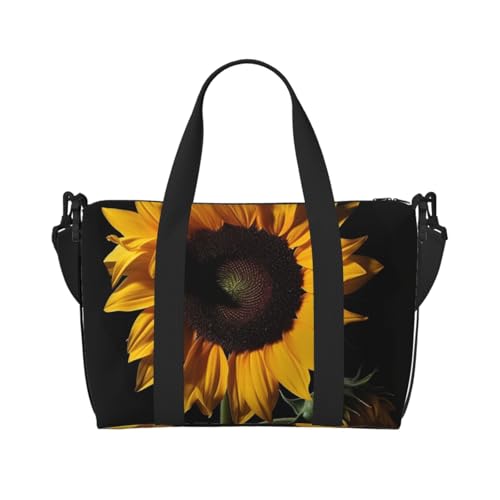Reisetasche für Damen, große Schultertasche, Wochenendtasche, Sporttasche für Herren, Handgepäcktasche, Sonnenblumen-schwarzer Hintergrund, Gepäcktasche für Reiseutensilien Reisetasche für Damen, große Schultertasche, Wochenendtasche, Sporttasche für Herren, Handgepäcktasche, Sonnenblumen-schwarzer Hintergrund, Gepäcktasche für Reiseutensilien von NBSKSDLK