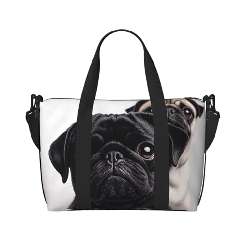 Reisetasche für Damen, große Schultertasche, Wochenendtasche, Sporttasche für Herren, Handgepäcktasche, niedlicher schwarzer Mops-Hund, Gepäcktasche für Reiseutensilien Reisetasche für Damen, große Schultertasche, Wochenendtasche, Sporttasche für Herren, Handgepäcktasche, niedlicher schwarzer Mops-Hund, Gepäcktasche für Reiseutensilien von NBSKSDLK