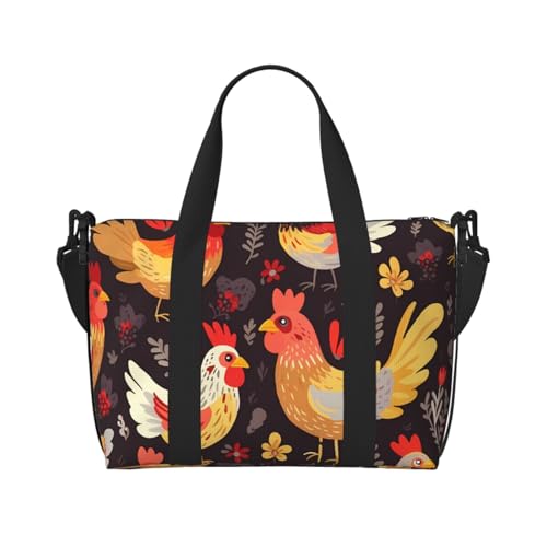 Reisetasche für Damen, große Schultertasche, Wochenendtasche, Sporttasche für Herren, Tragetasche, niedlicher Hahn Hühner, Gepäcktasche für Reiseutensilien von NBSKSDLK