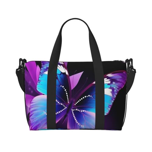 Reisetasche für Damen, große Schultertasche, Wochenendtasche, Übernachtungstasche, Sporttasche für Herren, Handgepäcktasche, blau, lila, Schmetterlings-Gepäcktasche für Reiseutensilien von NBSKSDLK