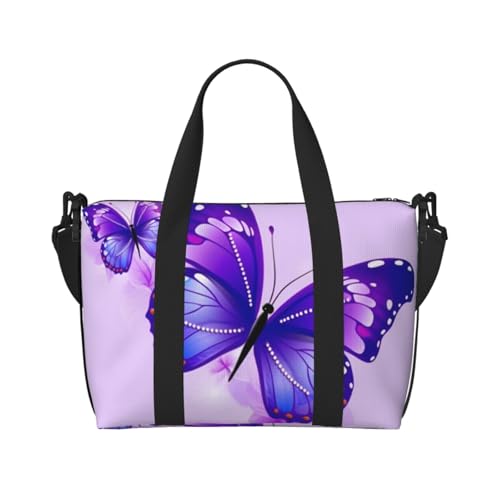 Reisetasche für Damen, große Schultertasche, Wochenendtasche, Übernachtungstasche, Sporttasche für Herren, Handgepäcktasche, lila Schmetterling, Gepäcktasche für Reiseutensilien von NBSKSDLK