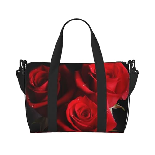 Reisetasche für Damen, große Schultertasche, Wochenendtasche, Übernachtungstasche, Sporttasche für Herren, Handgepäcktasche, rote Rosen, Gepäcktasche für Reiseutensilien von NBSKSDLK