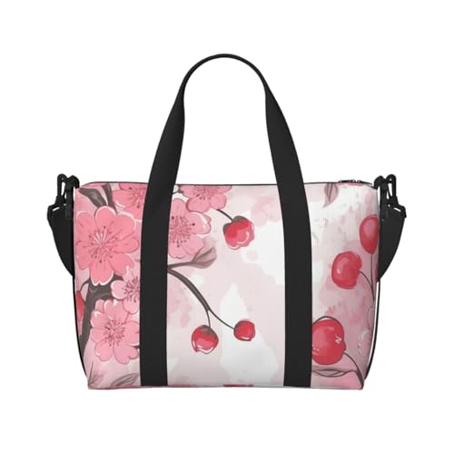 Reisetasche für Damen, große Schultertasche, Wochenendtasche, Übernachtungstasche, Sporttasche für Herren, Tragetasche, rosa Kirsch-Blumenmuster, Gepäcktasche für Reiseutensilien von NBSKSDLK