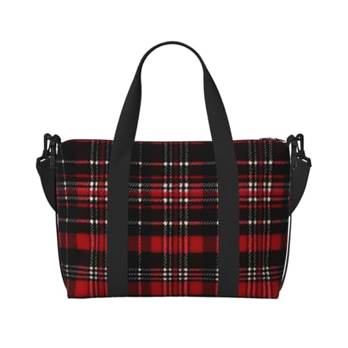 Reisetasche für Damen, große Schultertasche, Wochenendtasche, Übernachtungstasche, Sporttasche für Herren, Tragetasche, rot und schwarz, kariert, Gepäcktasche für Reiseutensilien Reisetasche für Damen, große Schultertasche, Wochenendtasche, Übernachtungstasche, Sporttasche für Herren, Tragetasche, rot und schwarz, kariert, Gepäcktasche für Reiseutensilien von NBSKSDLK