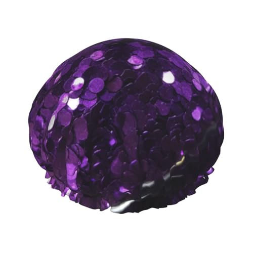 Schöne lila Glitzer-Duschhaube für Damen und Herren, verstellbare wiederverwendbare Duschhaube, doppellagig, wasserdicht, Badekappen, EVA-Futter, elastisches Band, Haarkappe für alle Haarlängen von NBSKSDLK