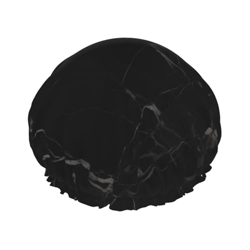 Schwarze Marmor-Duschhaube für Damen und Herren, verstellbare wiederverwendbare Duschhaube, doppellagig, wasserdichte Badekappen, EVA-Futter, elastisches Band, Haarkappe für alle Haarlängen Schwarze Marmor-Duschhaube für Damen und Herren, verstellbare wiederverwendbare Duschhaube, doppellagig, wasserdichte Badekappen, EVA-Futter, elastisches Band, Haarkappe für alle Haarlängen von NBSKSDLK
