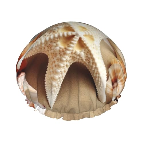 Seestern Korallen und Muscheln Duschhaube für Damen und Herren, verstellbare wiederverwendbare Duschhaube Doppellagige wasserdichte Badekappen, EVA-Futter, elastisches Band Haarkappe für alle von NBSKSDLK