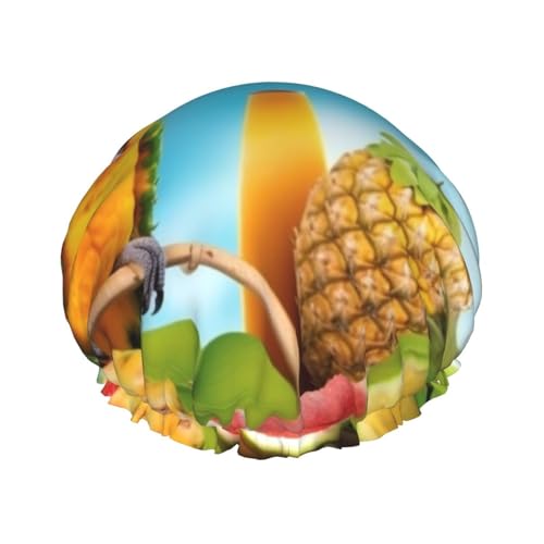 Sommer-Pageien-Ananas-Vogel-Duschhaube für Damen und Herren, verstellbare wiederverwendbare Duschhaube, doppellagig, wasserdichte Badekappen, EVA-Futter, elastisches Band, Haarkappe für alle von NBSKSDLK