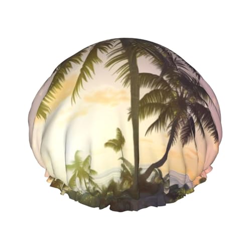 Sommer-Palmen-Duschhaube für Damen und Herren, verstellbare wiederverwendbare Duschhaube, doppellagig, wasserdichte Badekappen, EVA-Futter, elastisches Band, Haarkappe für alle Haarlängen Sommer-Palmen-Duschhaube für Damen und Herren, verstellbare wiederverwendbare Duschhaube, doppellagig, wasserdichte Badekappen, EVA-Futter, elastisches Band, Haarkappe für alle Haarlängen von NBSKSDLK