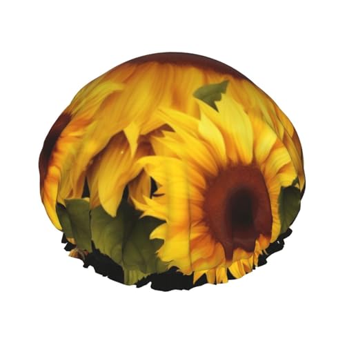 Sonnenblume Blumen Schmetterlinge Kunst Duschhaube für Damen und Herren, verstellbare wiederverwendbare Duschhaube, doppellagig, wasserdicht, Badekappen, EVA-Futter, elastisches Band, Haarkappe für Sonnenblume Blumen Schmetterlinge Kunst Duschhaube für Damen und Herren, verstellbare wiederverwendbare Duschhaube, doppellagig, wasserdicht, Badekappen, EVA-Futter, elastisches Band, Haarkappe für von NBSKSDLK