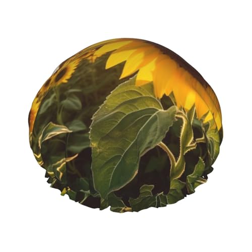 Sonnenblumen-Duschhaube für Damen und Herren, verstellbar, wiederverwendbar, doppellagig, wasserdicht, Badekappen, EVA-Futter, elastisches Band, Haarkappe für alle Haarlängen von NBSKSDLK