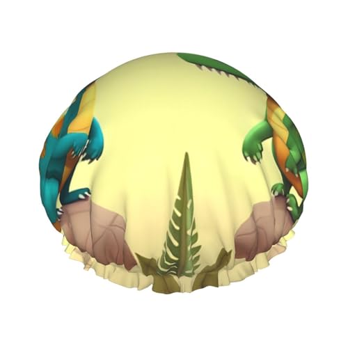 Süße Cartoon-Dinosaurier-Duschhaube für Damen und Herren, verstellbare wiederverwendbare Duschhaube, doppellagig, wasserdicht, EVA-Futter, elastisches Band, Haarkappe für alle Haarlängen von NBSKSDLK