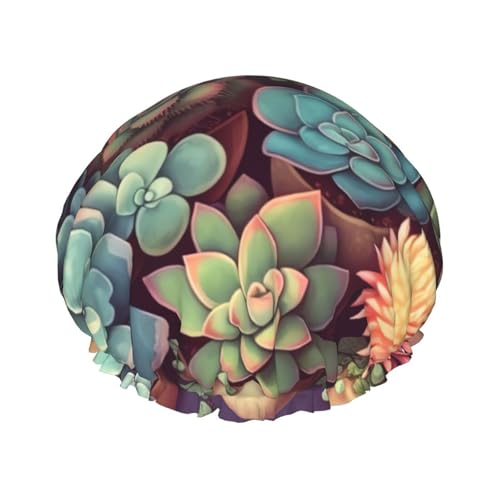Süße Sukkulenten Duschhaube für Damen und Herren, verstellbare wiederverwendbare Duschhaube, doppellagig, wasserdichte Badekappen, EVA-Futter, elastisches Band, Haarkappe für alle Haarlängen Süße Sukkulenten Duschhaube für Damen und Herren, verstellbare wiederverwendbare Duschhaube, doppellagig, wasserdichte Badekappen, EVA-Futter, elastisches Band, Haarkappe für alle Haarlängen von NBSKSDLK