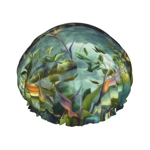 Tropische Landschaft Duschhaube für Damen und Herren, verstellbare wiederverwendbare Duschhaube, doppellagig, wasserdichte Badekappen, EVA-Futter, elastisches Band, Haarkappe für alle Haarlängen Tropische Landschaft Duschhaube für Damen und Herren, verstellbare wiederverwendbare Duschhaube, doppellagig, wasserdichte Badekappen, EVA-Futter, elastisches Band, Haarkappe für alle Haarlängen von NBSKSDLK