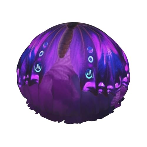 Violette Schmetterlings-Duschhaube für Damen und Herren, verstellbare wiederverwendbare Duschhaube, doppellagig, wasserdicht, Badekappen, EVA-Futter, elastisches Band, Haarkappe für alle Haarlängen Violette Schmetterlings-Duschhaube für Damen und Herren, verstellbare wiederverwendbare Duschhaube, doppellagig, wasserdicht, Badekappen, EVA-Futter, elastisches Band, Haarkappe für alle Haarlängen von NBSKSDLK