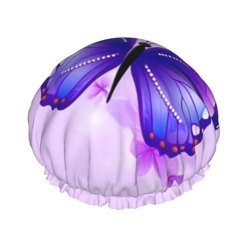 Violette Schmetterlings-Duschhaube für Damen und Herren, verstellbare wiederverwendbare Duschhaube, doppellagig, wasserdicht, Badekappen, EVA-Futter, elastisches Band, Haarkappe für alle Haarlängen Violette Schmetterlings-Duschhaube für Damen und Herren, verstellbare wiederverwendbare Duschhaube, doppellagig, wasserdicht, Badekappen, EVA-Futter, elastisches Band, Haarkappe für alle Haarlängen von NBSKSDLK