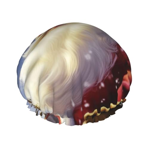 Weihnachtsmann-Duschhaube für Damen und Herren, verstellbare wiederverwendbare Duschhaube, doppellagig, wasserdichte Badekappen, EVA-Futter, elastisches Band, Haarkappe für alle Haarlängen von NBSKSDLK