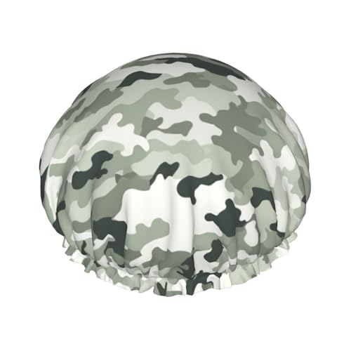 Weiße Camouflage-Duschhaube für Damen und Herren, verstellbare wiederverwendbare Duschhaube, doppellagig, wasserdicht, Badekappen, EVA-Futter, elastisches Band, Haarkappe für alle Haarlängen Weiße Camouflage-Duschhaube für Damen und Herren, verstellbare wiederverwendbare Duschhaube, doppellagig, wasserdicht, Badekappen, EVA-Futter, elastisches Band, Haarkappe für alle Haarlängen von NBSKSDLK