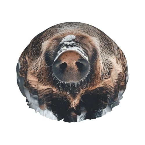 Wildschwein-Duschhaube für Damen und Herren, verstellbare wiederverwendbare Duschhaube, doppellagig, wasserdichte Badekappen, EVA-Futter, elastisches Band, Haarkappe für alle Haarlängen von NBSKSDLK