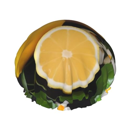 Zitronen- und Blumen-Duschhaube für Damen und Herren, verstellbare wiederverwendbare Duschhaube, doppellagig, wasserdichte Badekappen, EVA-Futter, elastisches Band, Haarkappe für alle Haarlängen von NBSKSDLK