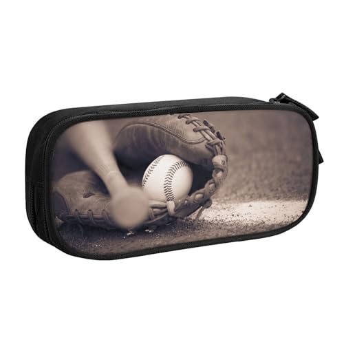 NBSNGSLS Federmäppchen mit Baseball- und Handschuh-Druck, stilvolles Federmäppchen – organisieren Sie Ihre Schreibwaren mit Eleganz, Schwarz , Einheitsgröße, Kinderrucksack von NBSNGSLS